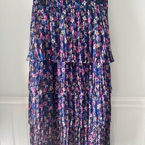 Mango Floral Midi Skirt - Blue and Pink